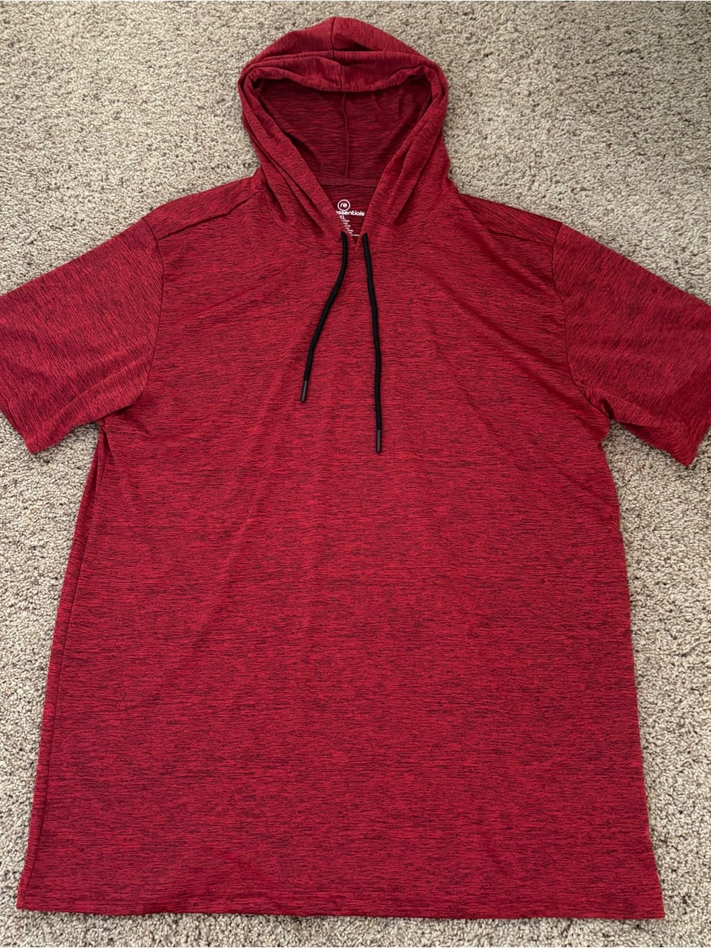 Real Essentials Mens Dry Fit short sleeve hoodie Red XL Athletic Gym Performance
